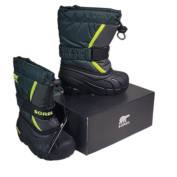 Sorel Flurry Waterproof Insulated Snow Boot Spruce Green Kids Toddler Size 8 NEW - Picture 1 of 12